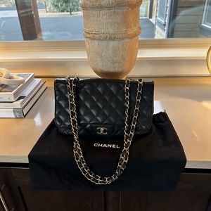 CHANEL - Black Quilted Caviar Jumbo Bag Gold Hardware - Thanksgiving SALE!